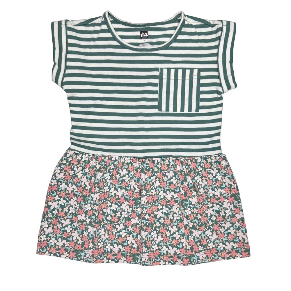 Tea Collection Print Mix Cuff Sleeve Dress